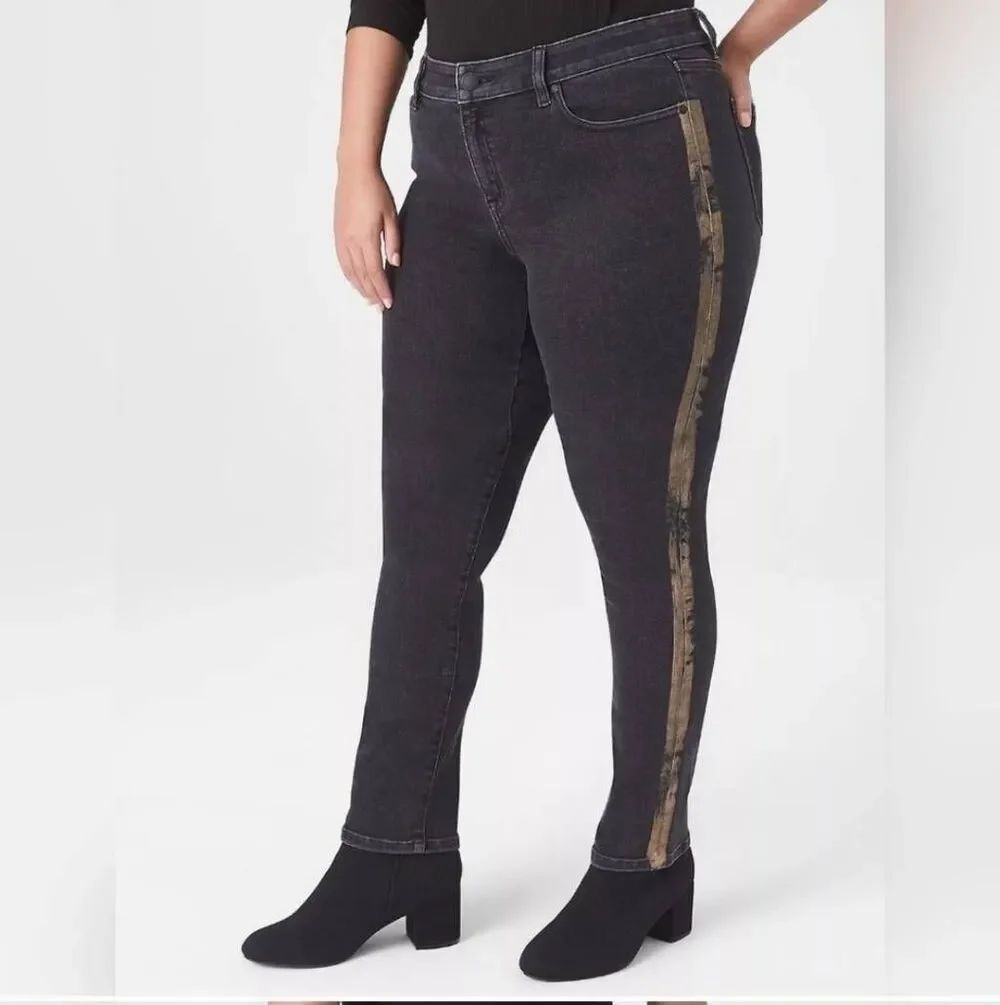Lane Bryant Women's Plus Straight Leg Jean with Gold Foil Strap Size 26